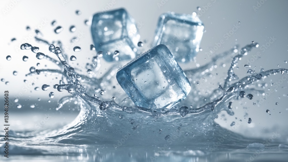 Ice Cubes Splashed - A Wave of Cold Refreshment Ice Cubes Splashed - A Wave of Cold Refreshment