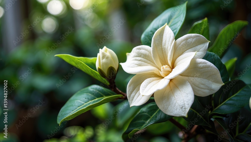 Obraz premium Gardenias are lovely evergreen houseplants cherished for their aromatic flowers.