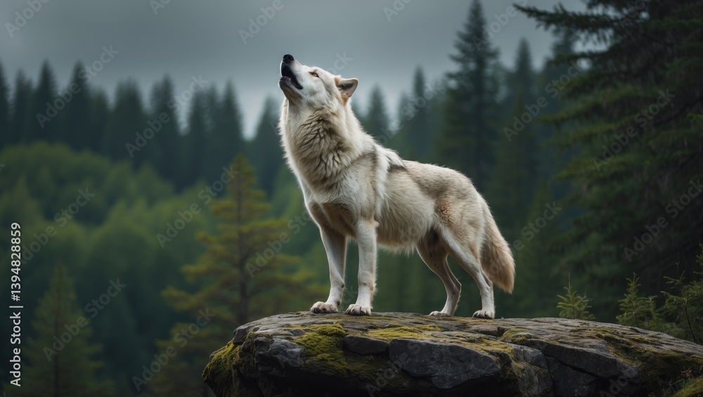 Obraz premium The forest echoing with the howl of a white wolf