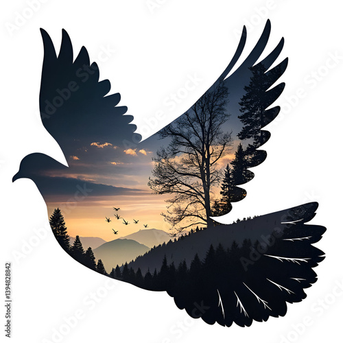 silhouette of a Dove white background. vector Animal.
