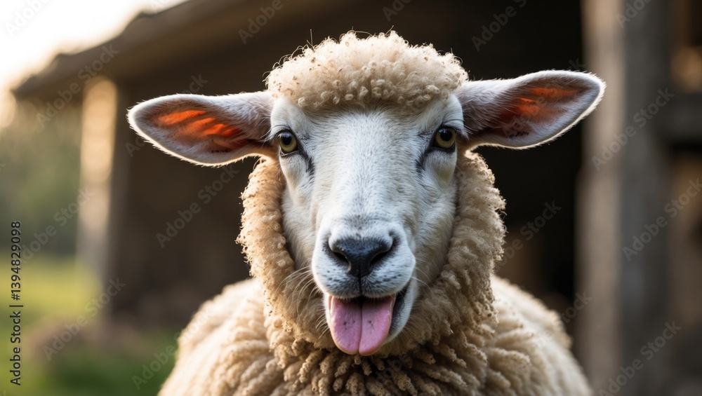 Humorous sheep. Sheep portrait with tongue out. Humorous sheep. Sheep portrait with tongue out.