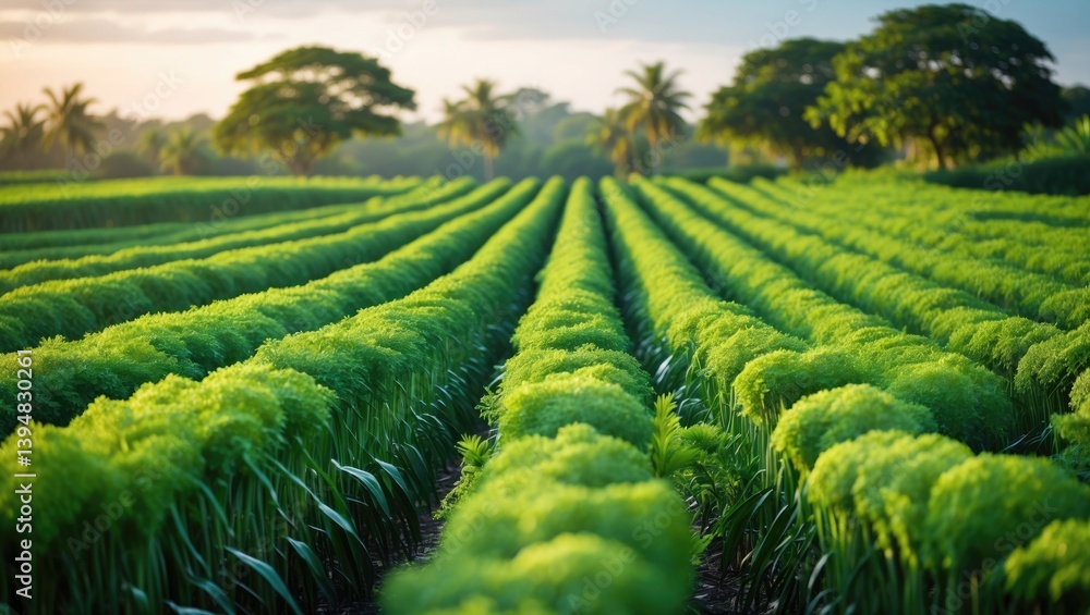 Fototapeta premium Ginger growing area. Stretching rows. Ginger output. Raising Ginger.
