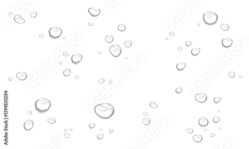 Realistic water drops. PNG drops, condensation on the window, transparent water drop. Abstract water drops, bubbles on transparent background, digital liquid design, Stock royalty free.