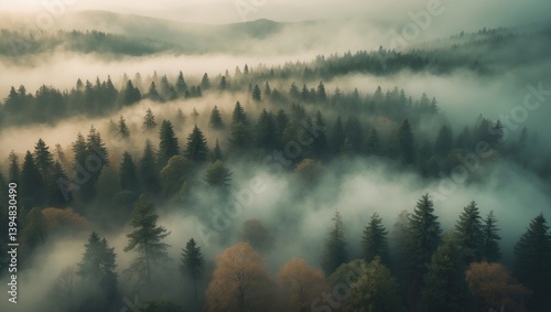 Fototapeta Naklejka Na Ścianę i Meble -  Scenic foggy mountain scenery.