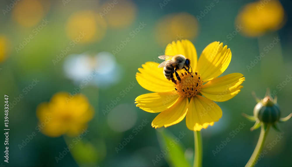 bee on yellow flower bee on yellow flower
