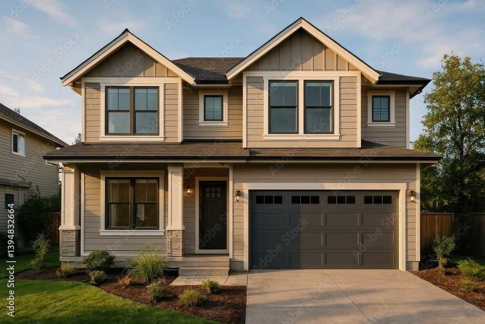 Modern suburban family home exterior. Modern suburban family home exterior.