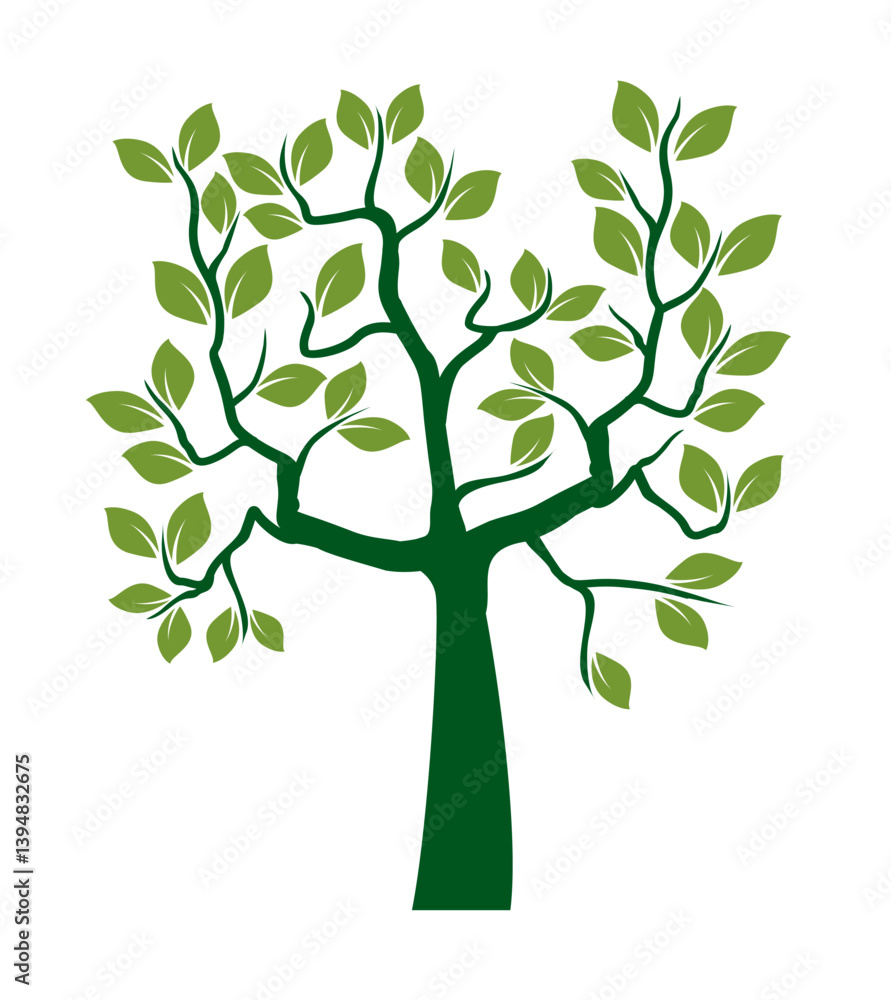 Obraz premium Shape of green Tree with Leaves and Roots. Vector outline Illustration.