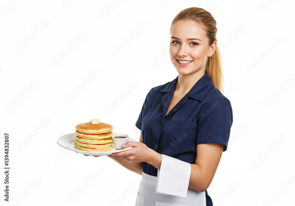 Waitress Carrying Plate of Food isolated on white Waitress Carrying Plate of Food isolated on white