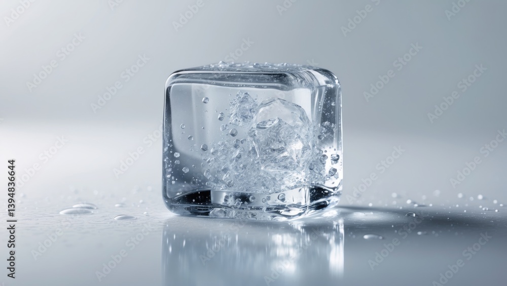 Isolated ice cube on a plain white surface. Isolated ice cube on a plain white surface.
