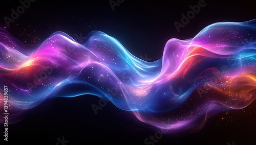 Abstract Flowing Wave of Light Translucent Ribbons, Pink, Blue, and Golden Sparkles