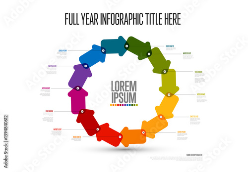 Colorful Circular Infographic with twelve Arrows and Placeholder Texts