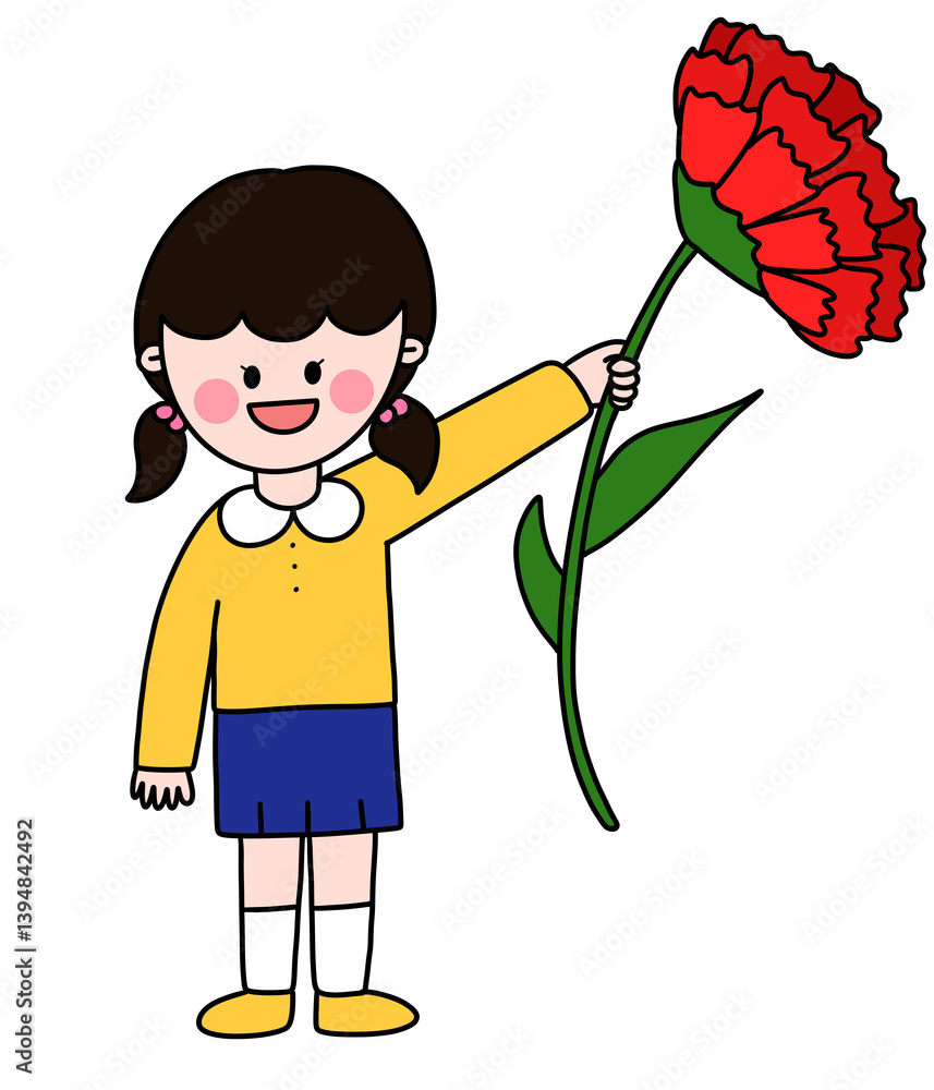 어버이날 유치원 여아 캐릭터 라인드로잉 카네이션(parents' day girl character line drawing canation) 어버이날 유치원 여아 캐릭터 라인드로잉 카네이션(parents' day girl character line drawing canation)