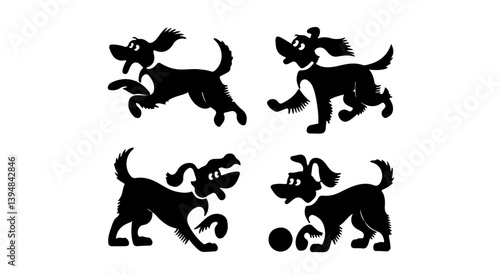 Energetic Dog Silhouettes: Playful Canine Sketches