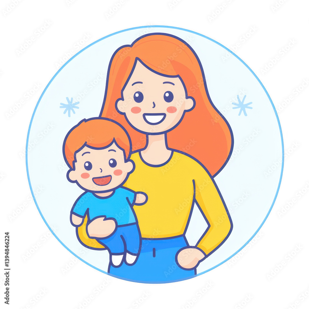 A cheerful woman holding a joyful child in her arms, both displaying bright smiles. Ideal for themes of family, love, and happiness, set against a simple background. A cheerful woman holding a joyful child in her arms, both displaying bright smiles. Ideal for themes of family, love, and happiness, set against a simple background.