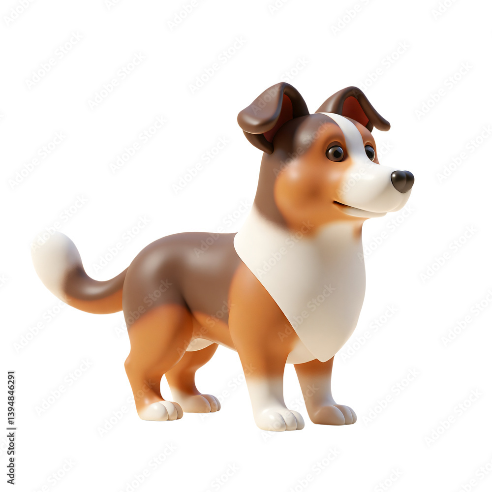 Obraz premium Cute Collie Dog Full Body 3D Render Icon Illustration with Cartoon Style Isolated Design