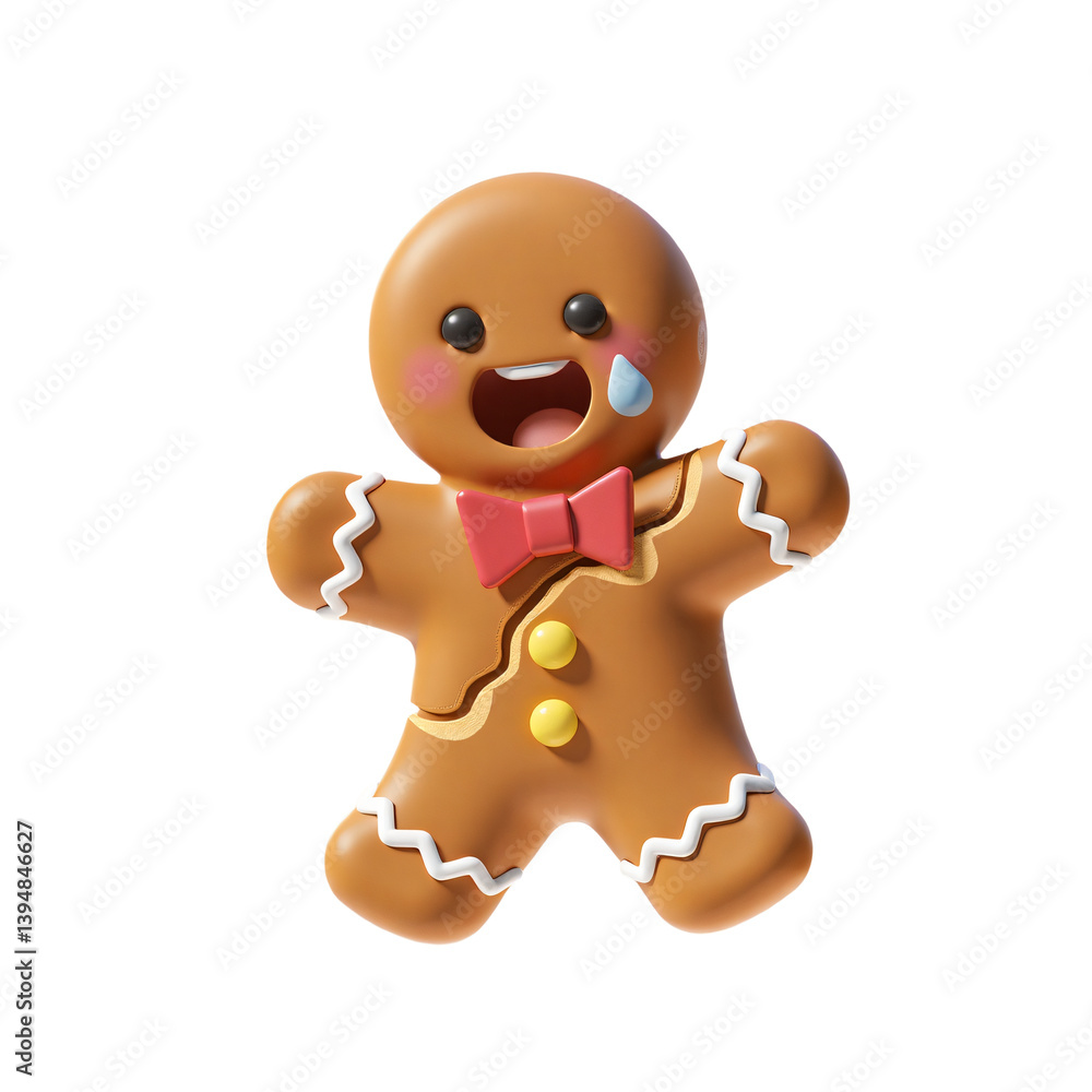 Obraz premium Fractured Gingerbread Cookie Smiling with Cute Cartoon Style 3D Render Icon Illustration