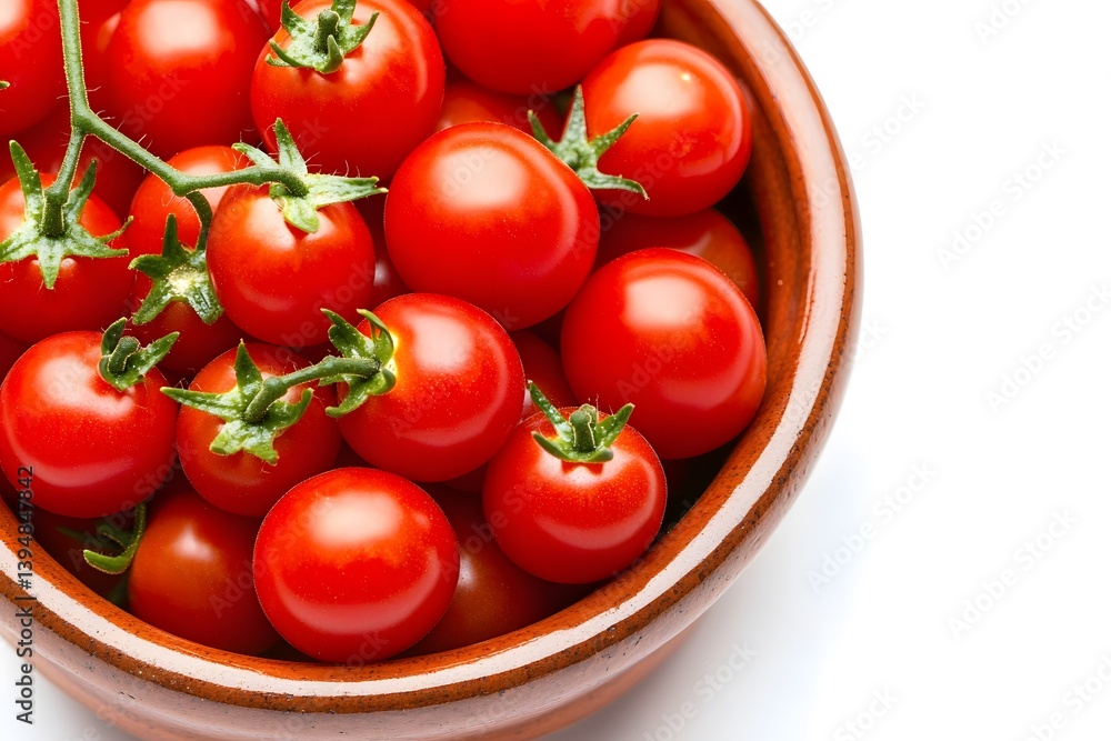 Fresh Red Cherry Tomatoes in Brown Bowl, Closeup Fresh Red Cherry Tomatoes in Brown Bowl, Closeup