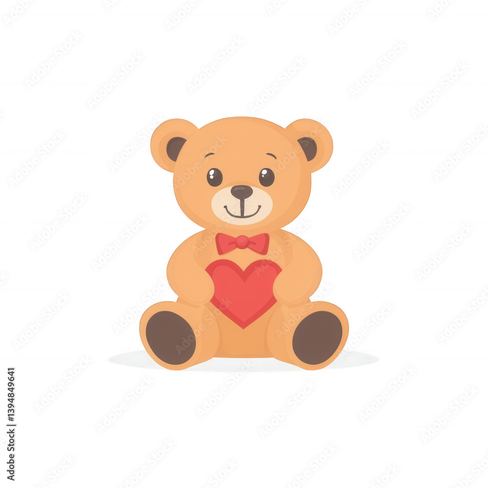Fototapeta premium Cute teddy bear with a red heart, perfect for expressing love and affection. Ideal for valentines, gifts, and children's themes, featuring a friendly and cuddly design.