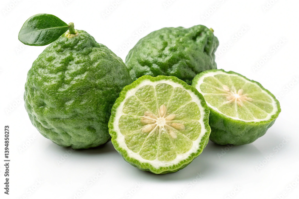 Fresh green bergamots isolated on white background. Fresh green bergamots isolated on a white background, showcasing their vibrant appearance and fresh texture Fresh green bergamots isolated on white background. Fresh green bergamots isolated on a white background, showcasing their vibrant appearance and fresh texture