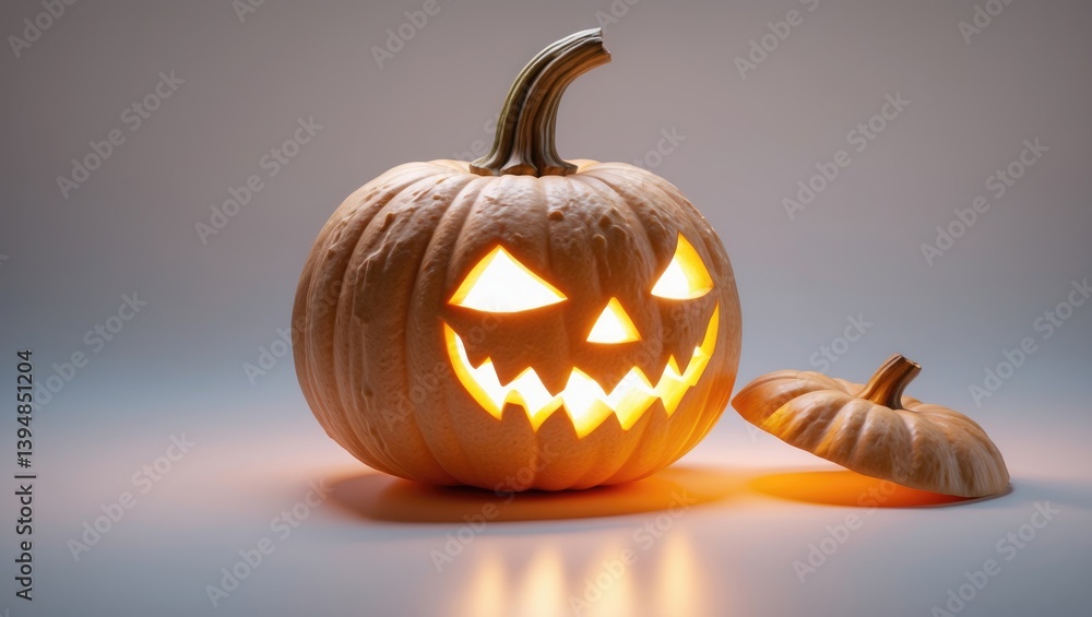 Single illuminated Halloween Pumpkin on a white backdrop Single illuminated Halloween Pumpkin on a white backdrop
