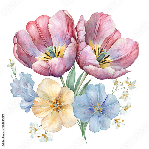 Wallpaper Mural Watercolor Tulip and Anemone Bouquet PNG, Transparent Pastel Floral Clipart, Botanical Spring Flower Overlay, Gentle Bloom Illustration, Mother's Day Card Floral Element Torontodigital.ca