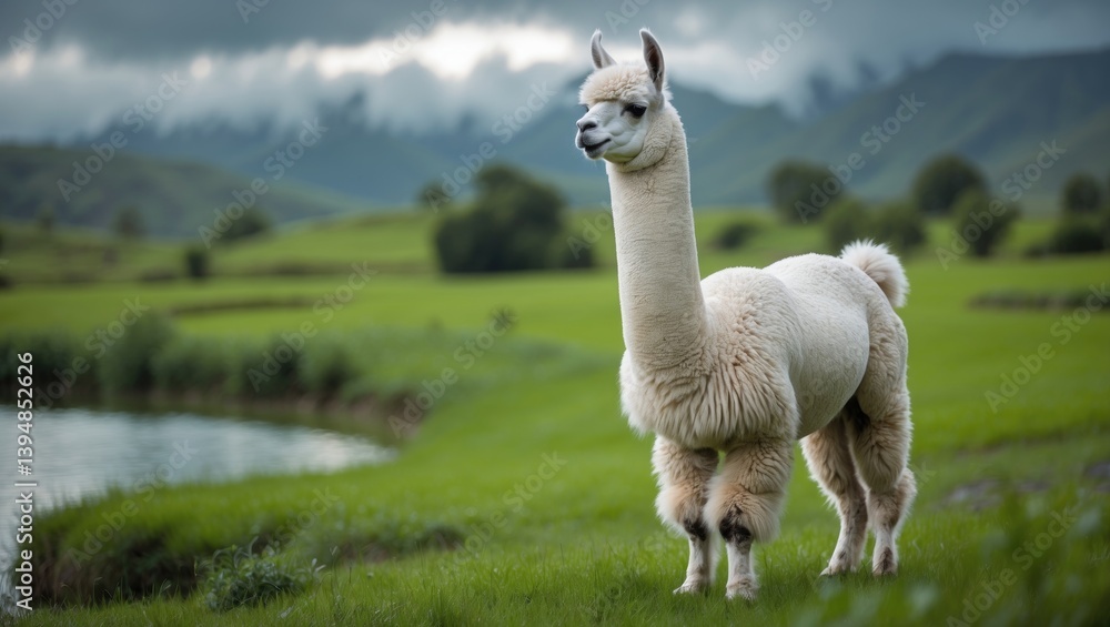 Fototapeta premium A Bolivian llama at the border between nations