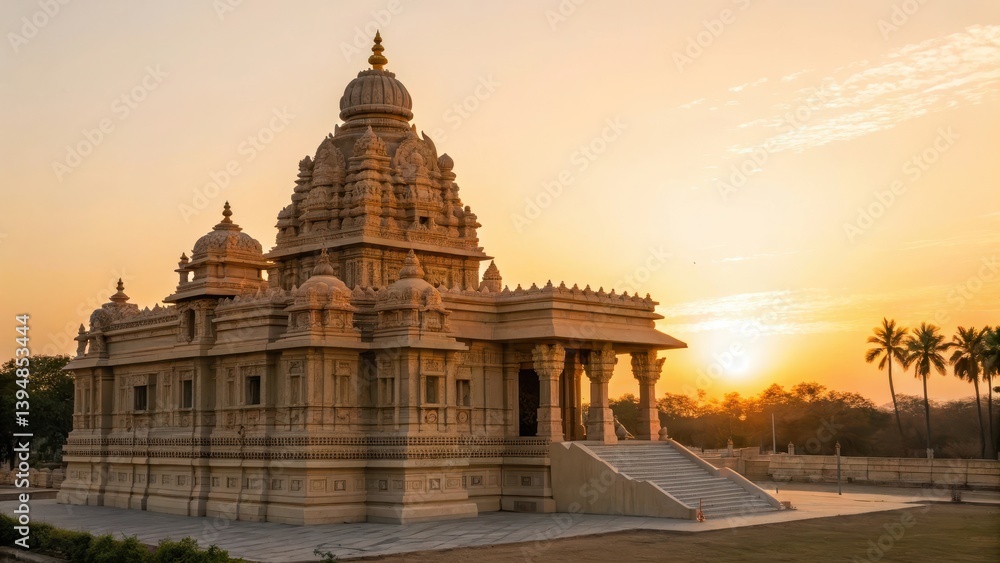 Fototapeta premium Beautiful temple at sunset, showcasing intricate architecture and serene surroundings.