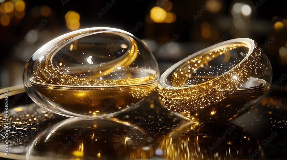 Splitting halves with glitter promotion event background with golden light bokeh, product placement use Splitting halves with glitter promotion event background with golden light bokeh, product placement use