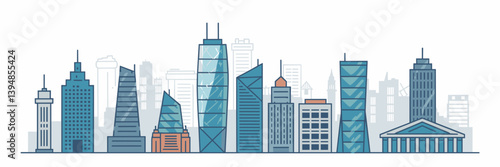Vector icon collection of modern skyscrapers and high-rise buildings