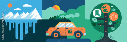 Gradient background global warming icon set with eco-friendly elements
