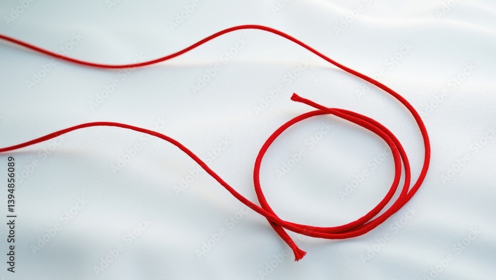 Long red thread on a white background Long red thread on a white background