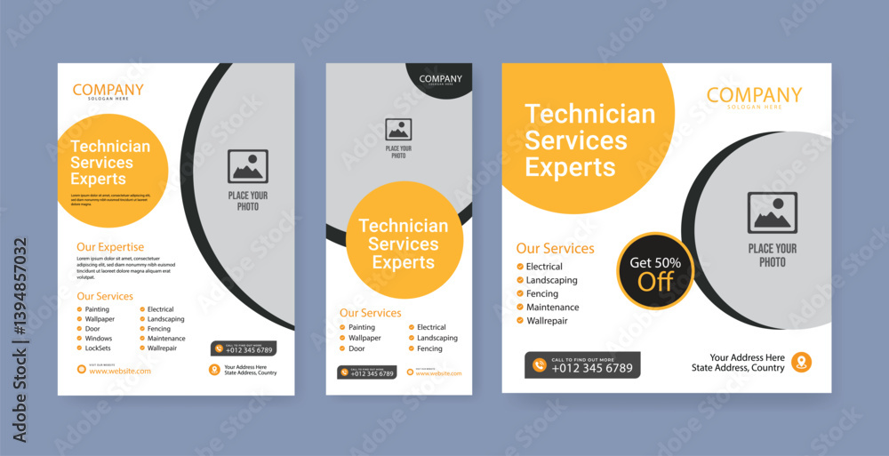 Electrician abstract banner template, electrical service job advertisement, wireman rectangle size ad, electricity plug flyer leaflet concept Electrician abstract banner template, electrical service job advertisement, wireman rectangle size ad, electricity plug flyer leaflet concept