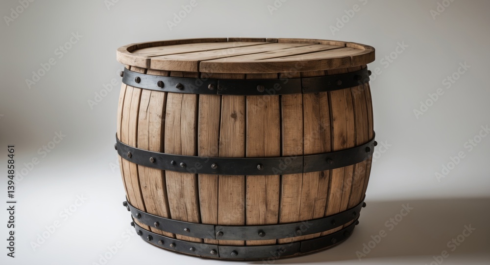 Aged wooden cask against a white backdrop Aged wooden cask against a white backdrop