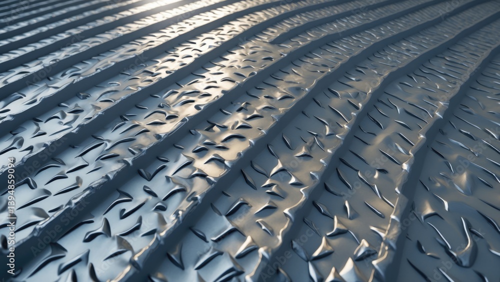 Fototapeta premium Wide-angle view of diamond plate, which is also known as checker plate, tread plate, cross hatch kick plate, and floor plate.