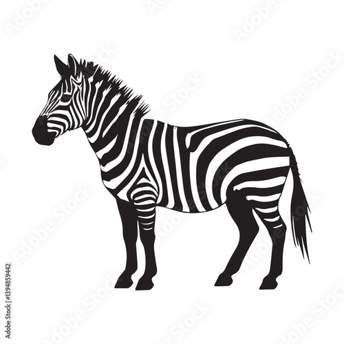 A high-contrast black zebra in a minimalist art style. The zebra is depicted in elegant  flowing lines with a strong  artistic silhouette.