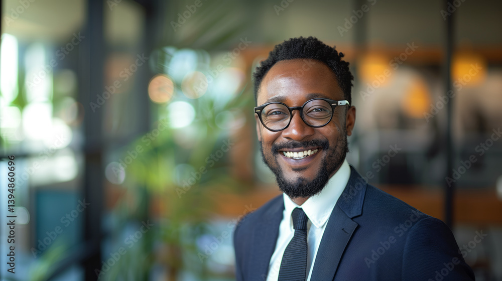 Fototapeta premium African American professional business worker smiling in an office setting