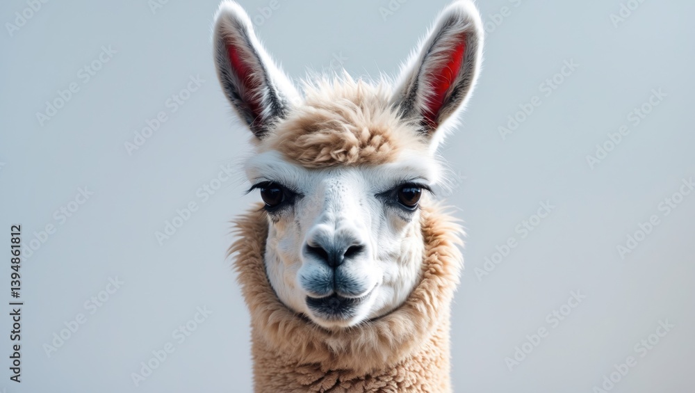 Fototapeta premium Llama close-up on a white backdrop