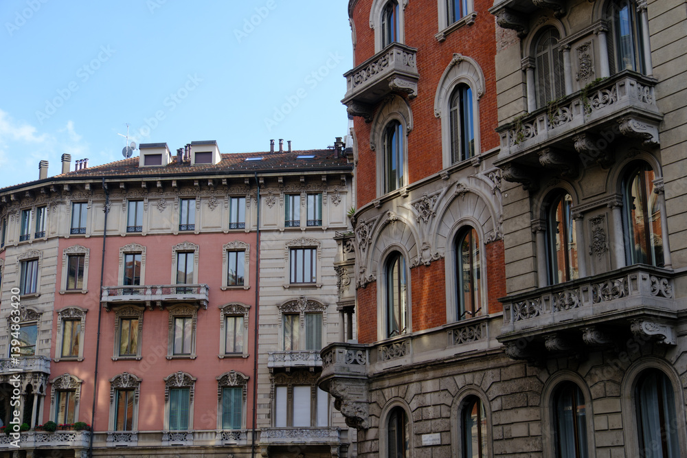 Old residential buildings along via Mascheroni in Milan, Italy Old residential buildings along via Mascheroni in Milan, Italy
