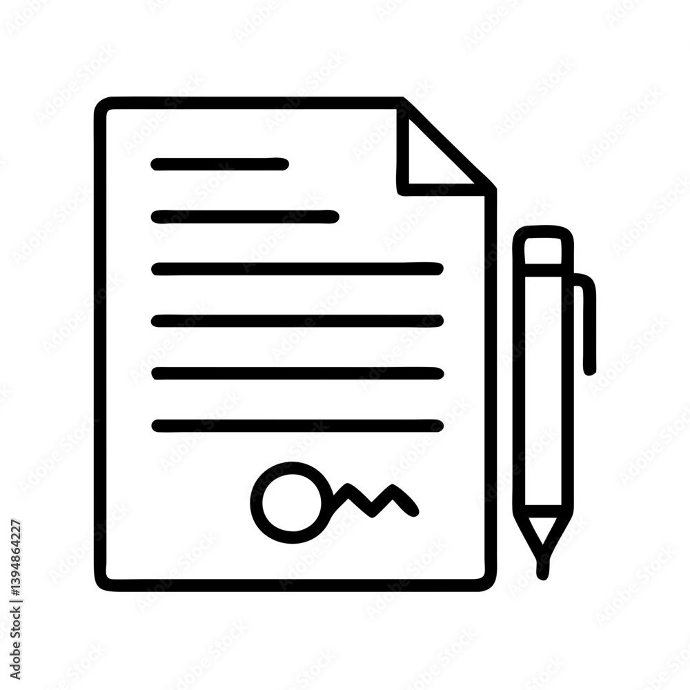 Contract agreement document sign with pen vector icon for business and legal concepts isolated design Contract agreement document sign with pen vector icon for business and legal concepts isolated design