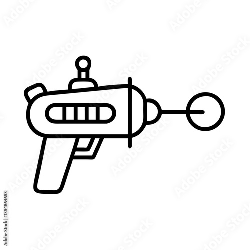 Retro ray gun blaster weapon drawing vector illustration in black and white line art style design concept