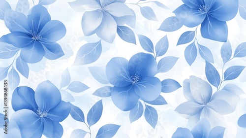 Serene blue flowers on white, stunning floral display for tranquil elegance elegant