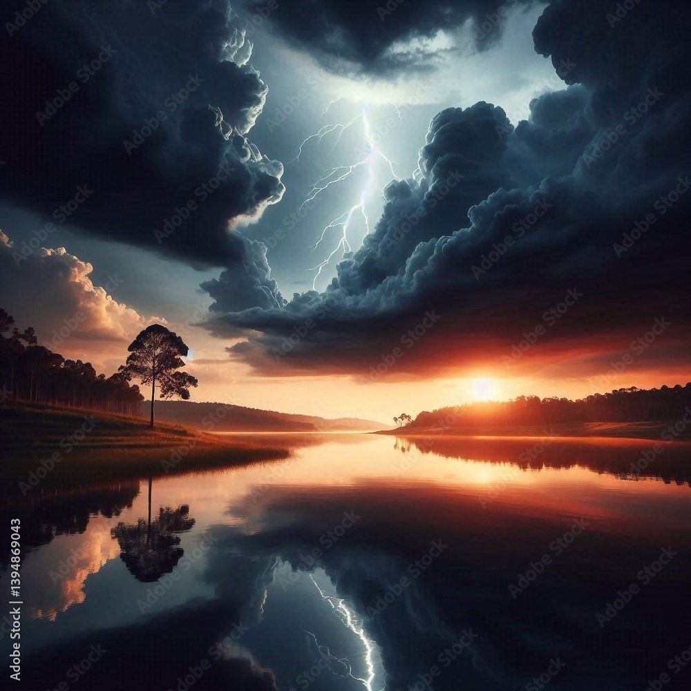 Silence of nature, landscape. AI generated illustration