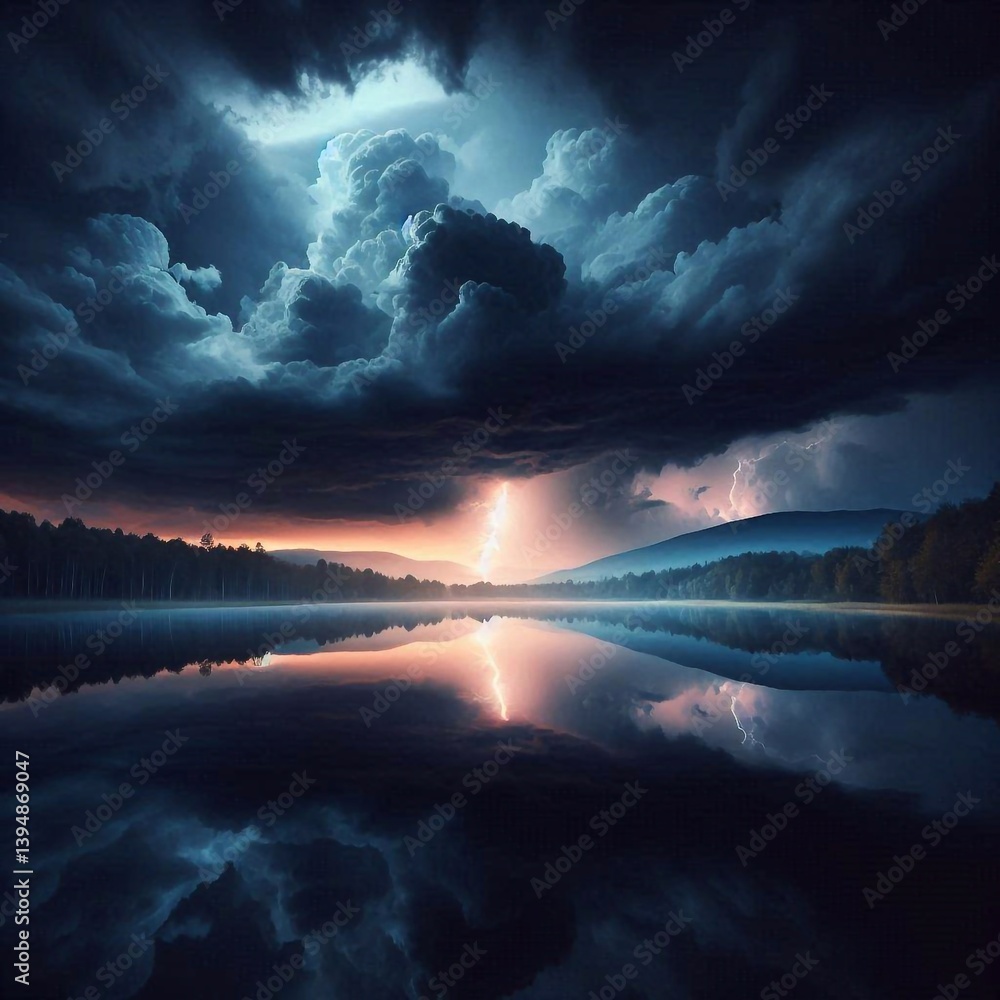 Silence of nature, landscape. AI generated illustration