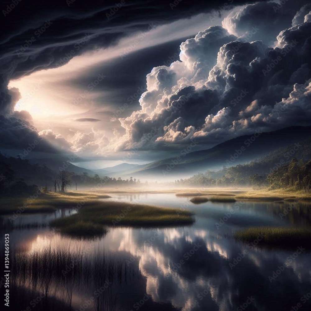 Silence of nature, landscape. AI generated illustration