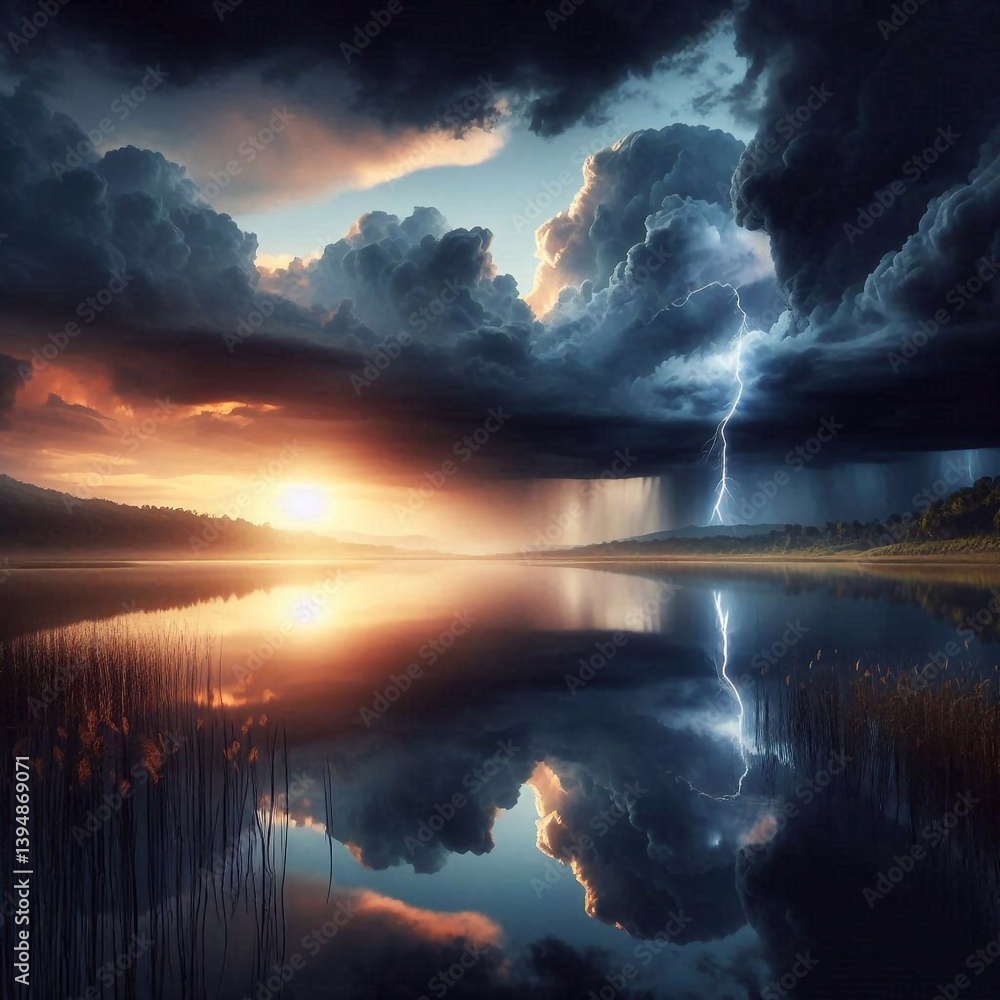 Silence of nature, landscape. AI generated illustration