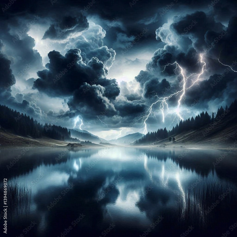 Silence of nature, landscape. AI generated illustration