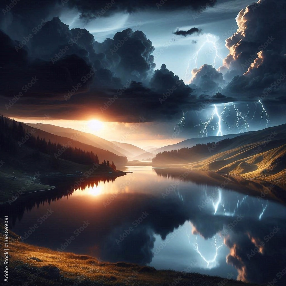 Silence of nature, landscape. AI generated illustration