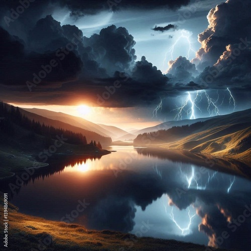 Obraz na płótnie Silence of nature, landscape. AI generated illustration w salonie