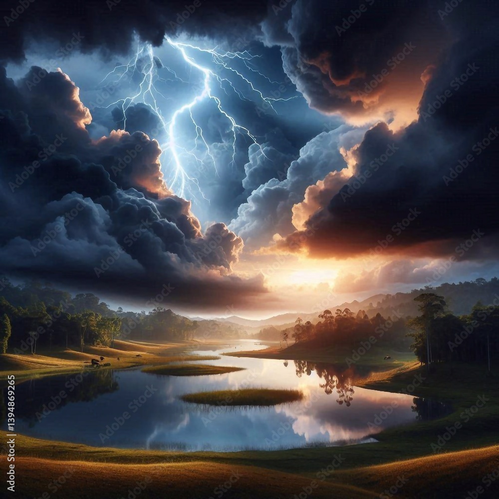 Silence of nature, landscape. AI generated illustration