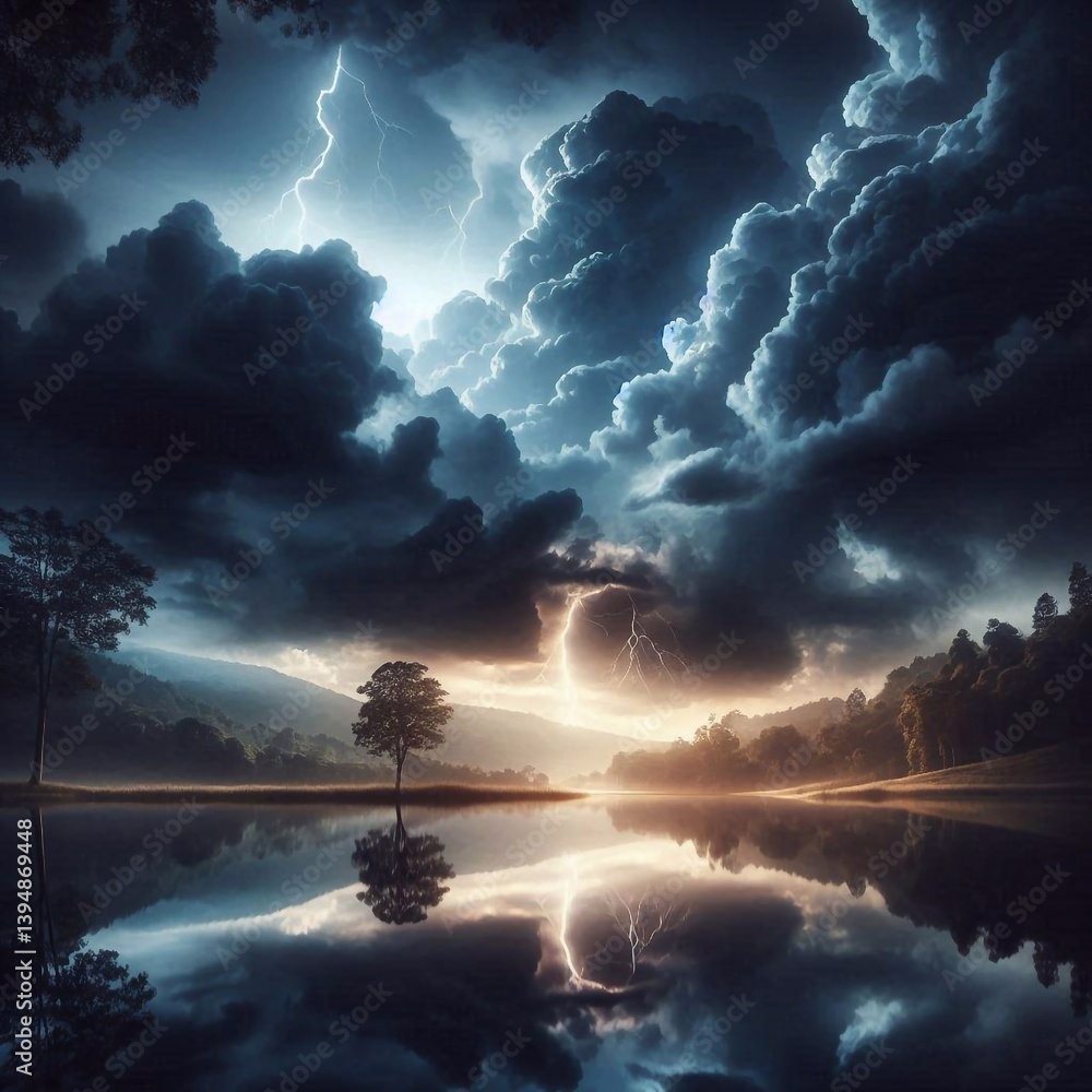 Silence of nature, landscape. AI generated illustration